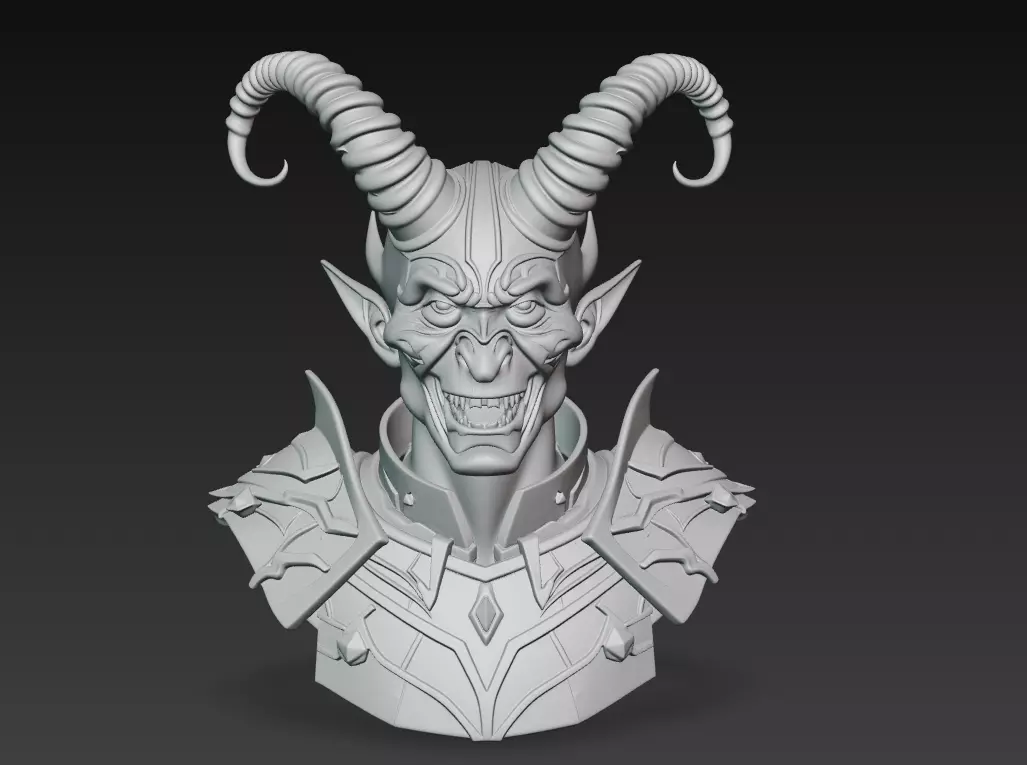 Infernal Commander - Demonic Warlord Bust 3D Model 3D print model_6