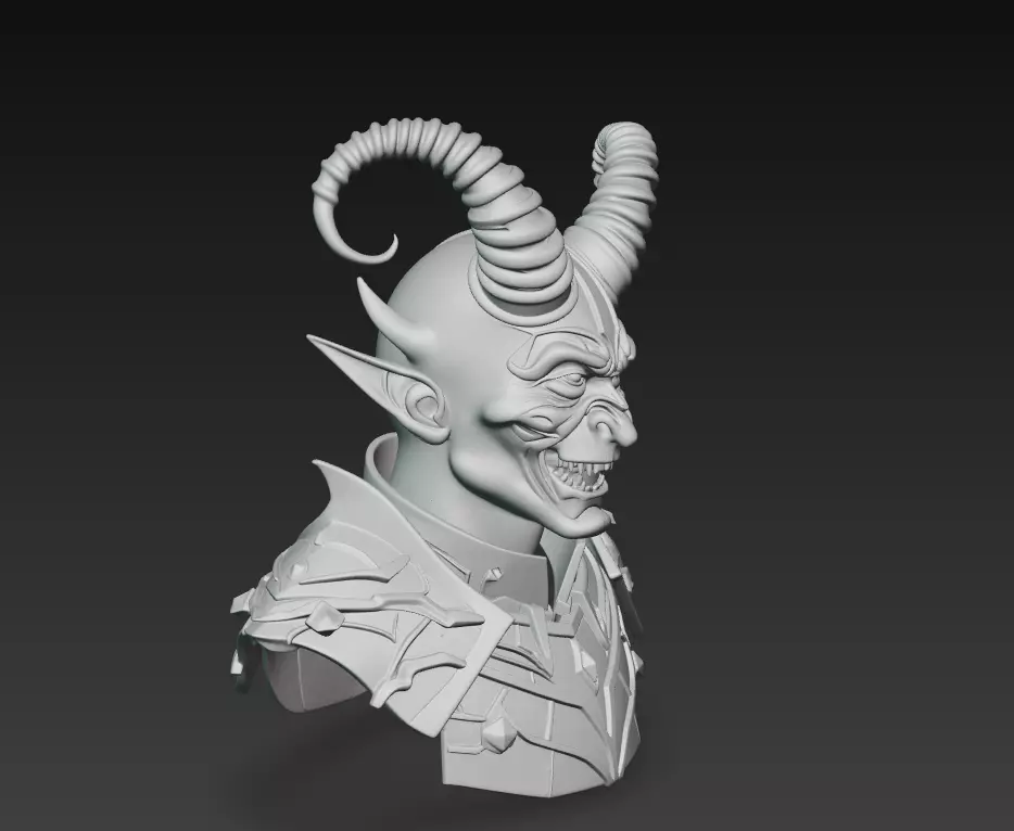 Infernal Commander - Demonic Warlord Bust 3D Model 3D print model_7