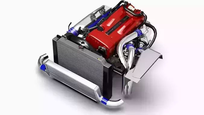 RB26DETT Greddy Engine Low-poly 3D model
