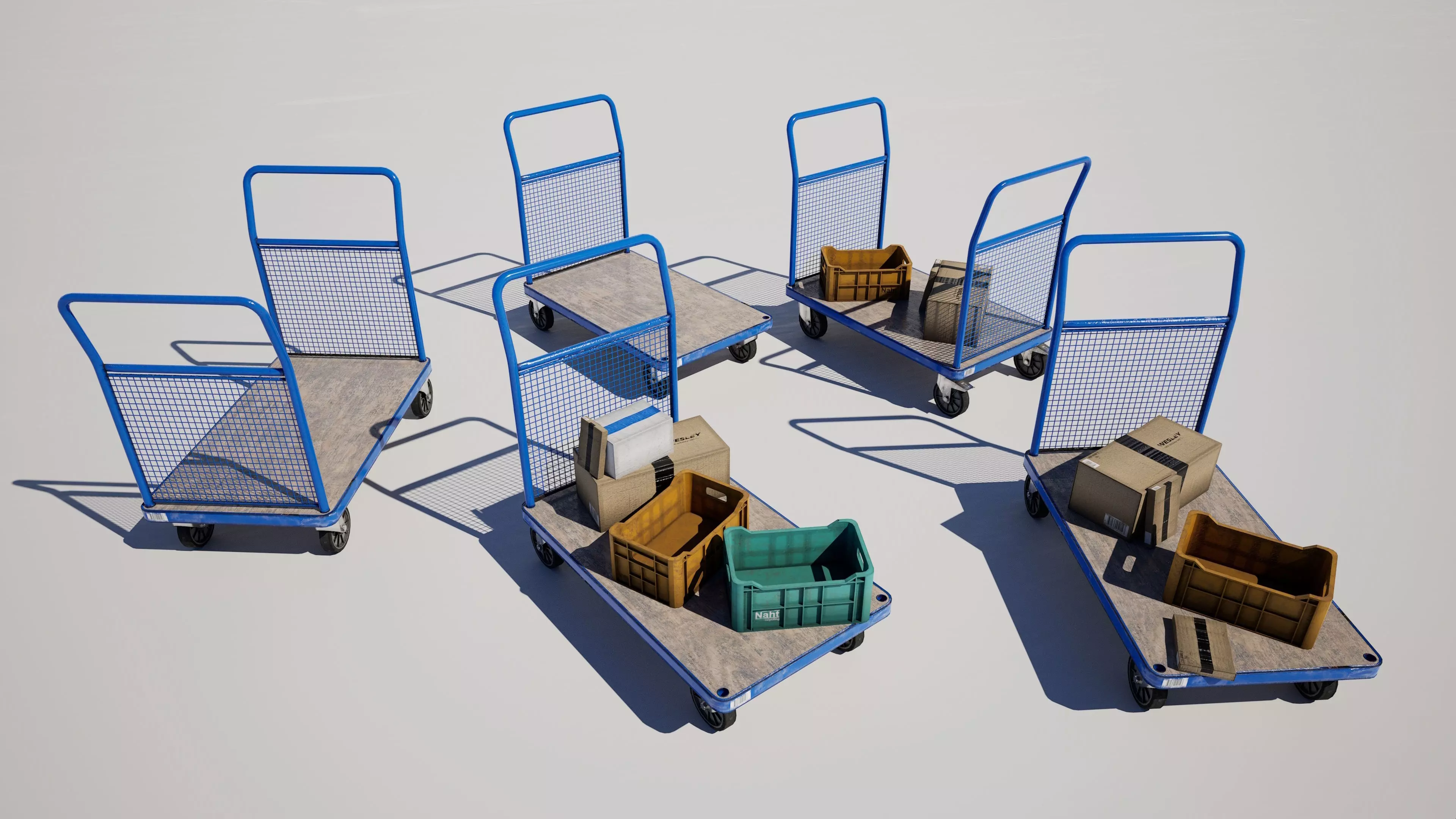 Industrial Logistics Platform Trolley Variation Pack Low-poly 3D model_0