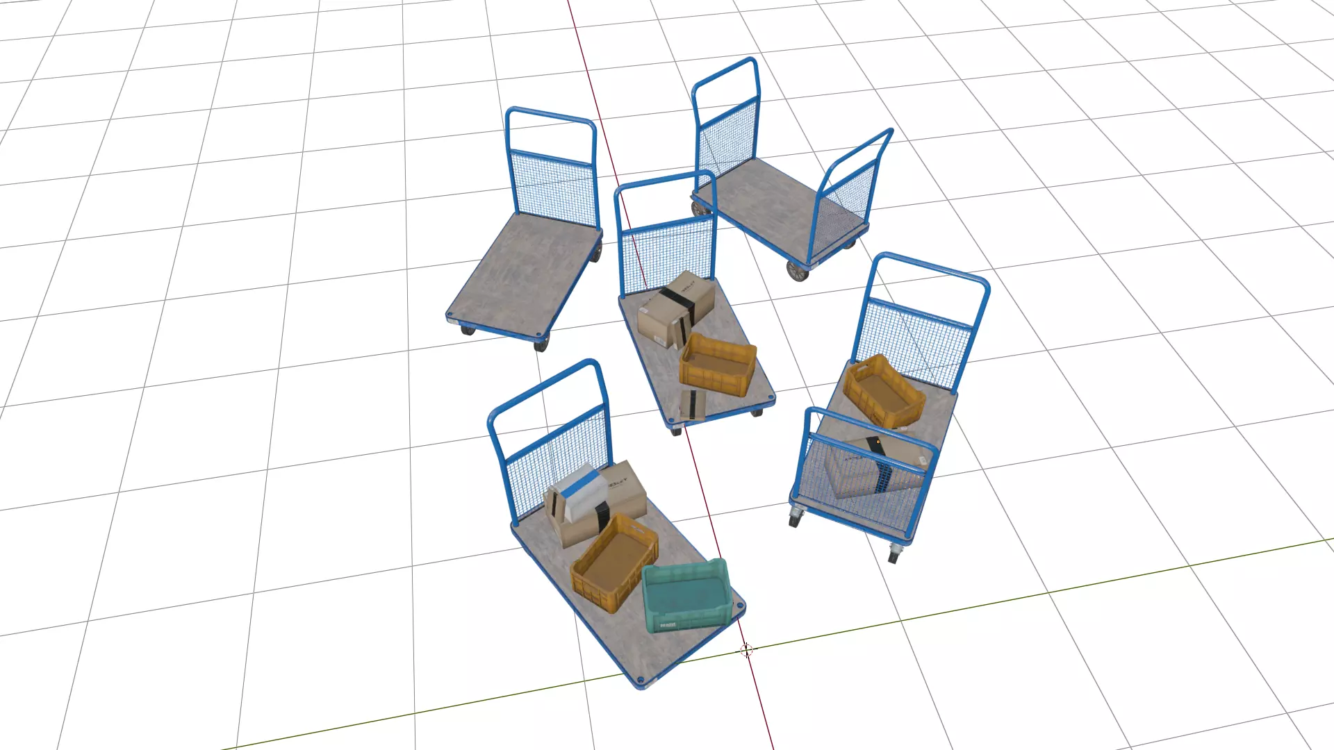 Industrial Logistics Platform Trolley Variation Pack Low-poly 3D model_5