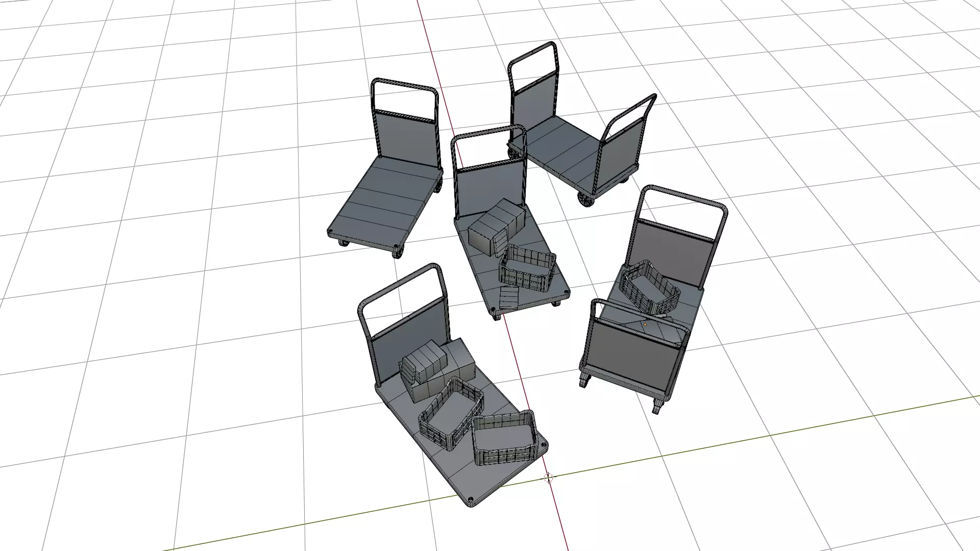 Industrial Logistics Platform Trolley Variation Pack Low-poly 3D model_6