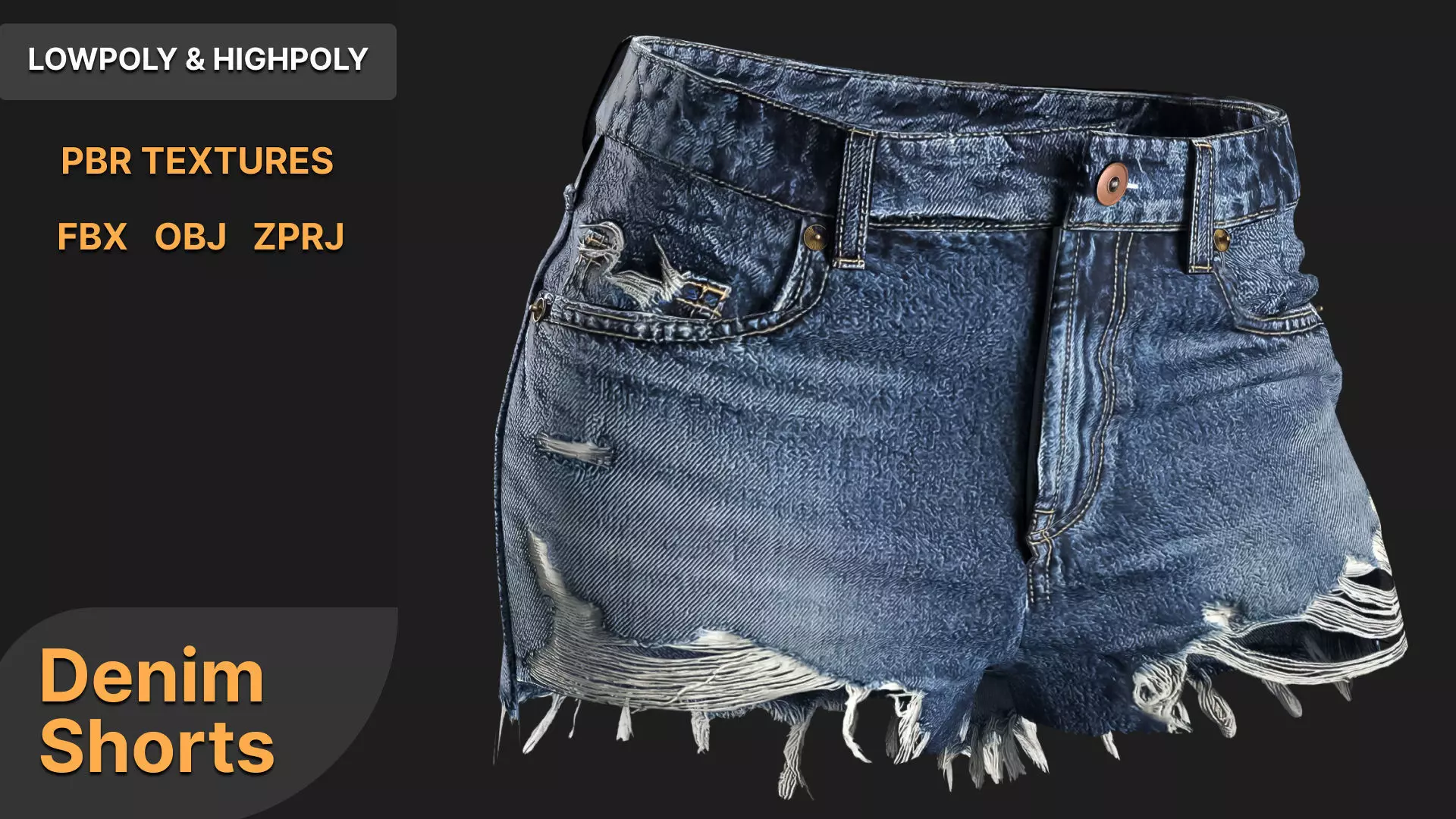 Denim Shorts Low-poly 3D model