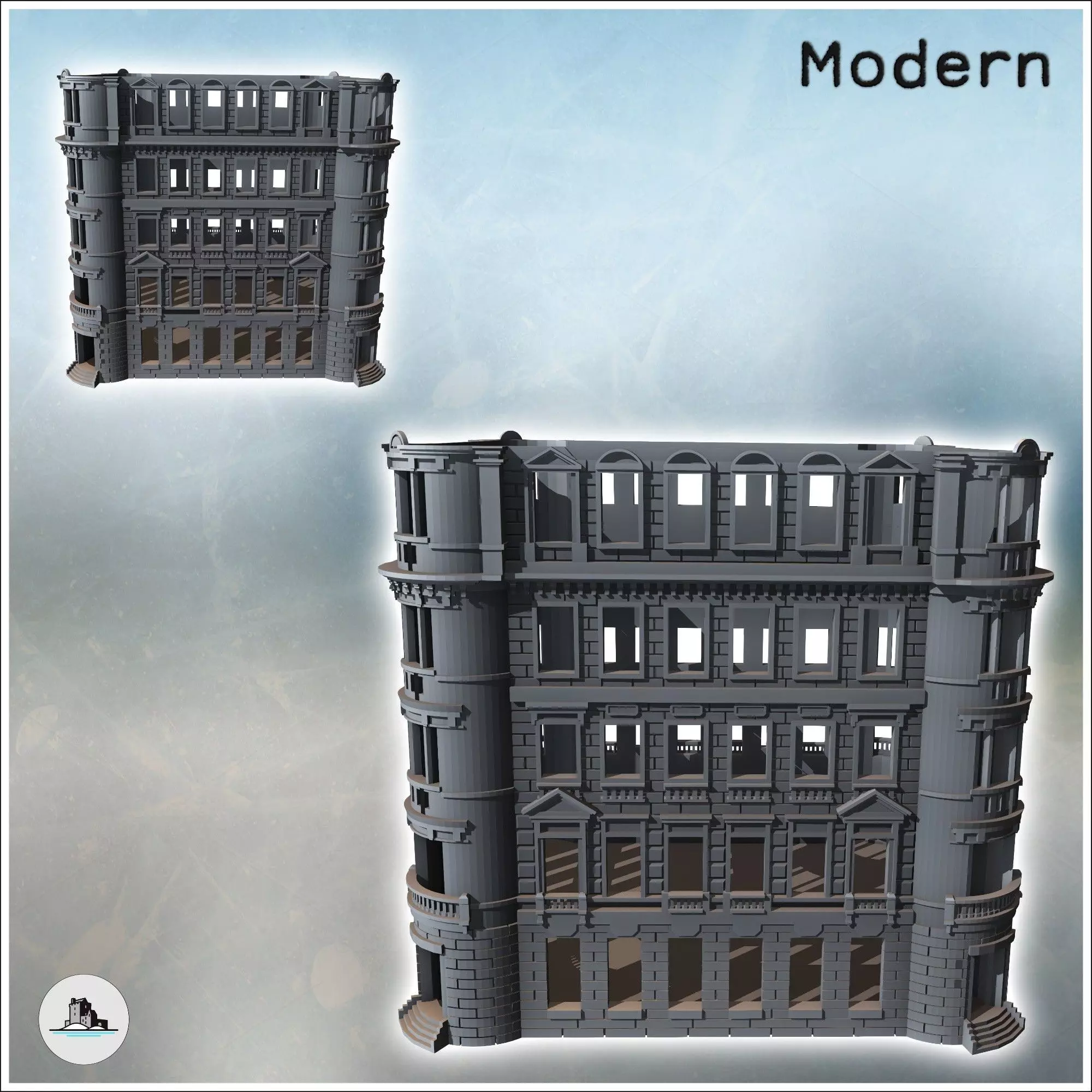 Building with rounded corners and brick walls intact version 39 3D print model_3