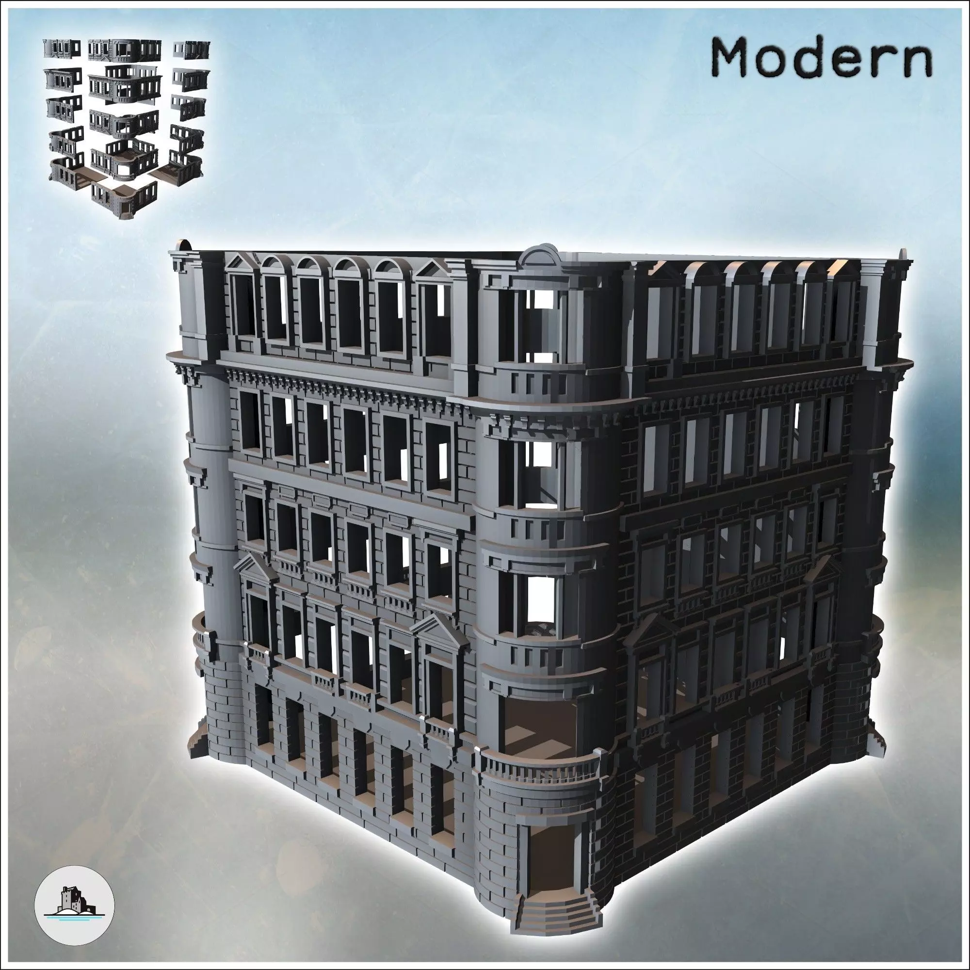 Building with rounded corners and brick walls intact version 39 3D print model_0