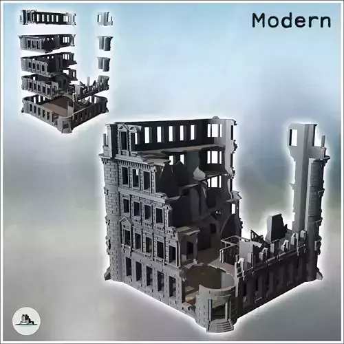 Building with rounded corners and brick walls destroyed version 