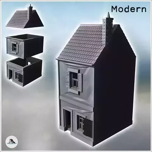 Multi-story house with damaged chimney and shutters 42 - Modern 