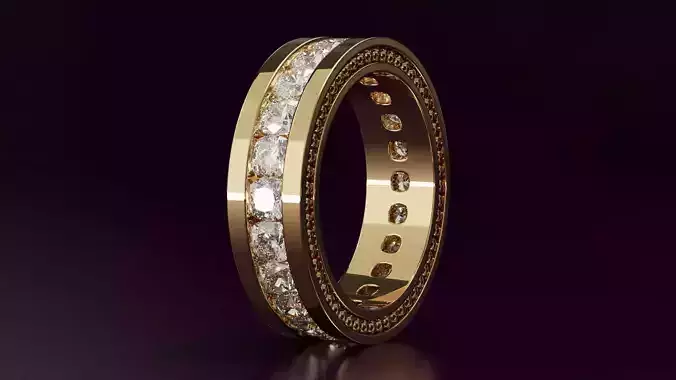 Channel Set Cushion Square eternity ring w bead N03 308CT EU54