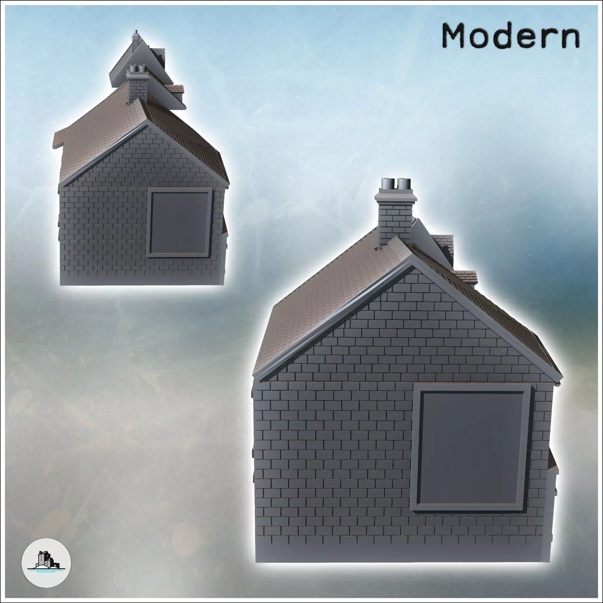 Set of four modern buildings with French bakery and ground-floor 3D print model_2