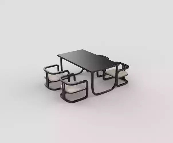 dining table and chairs set 3D model 3
