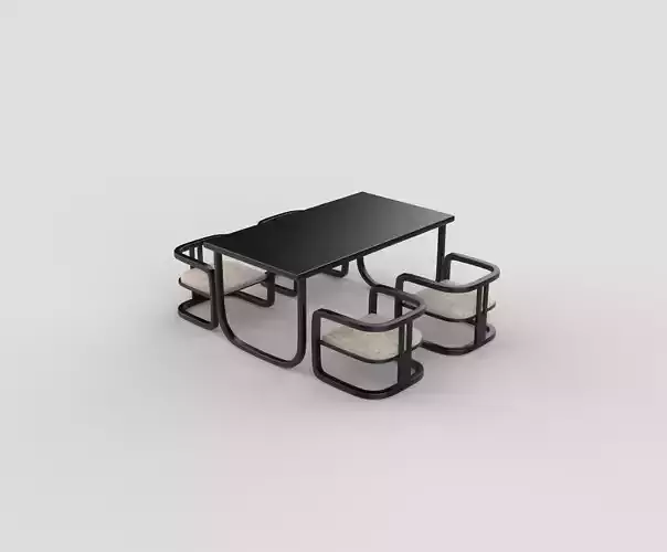 dining table and chairs set 3D model 4