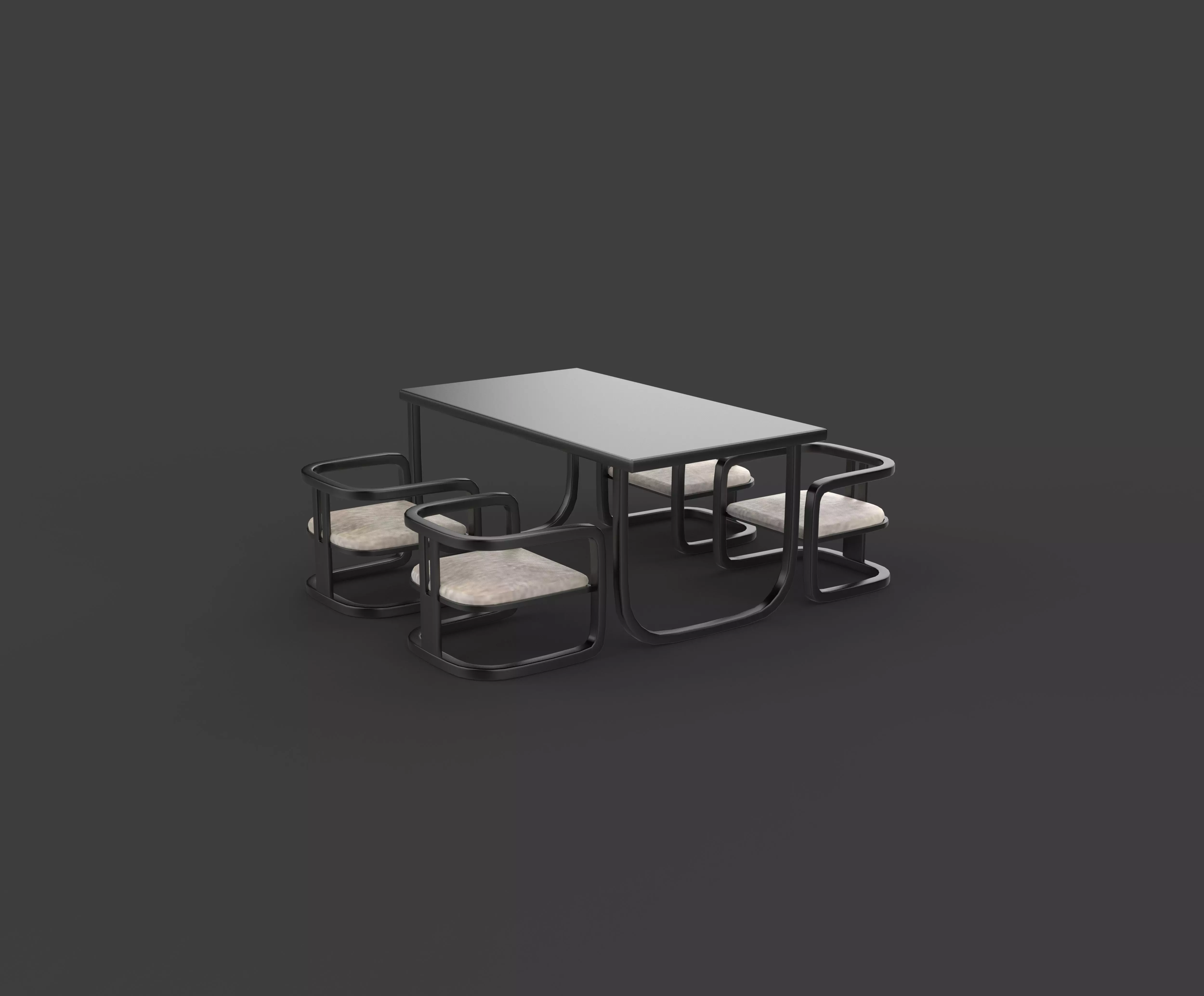 dining table and chairs set 3D model_6