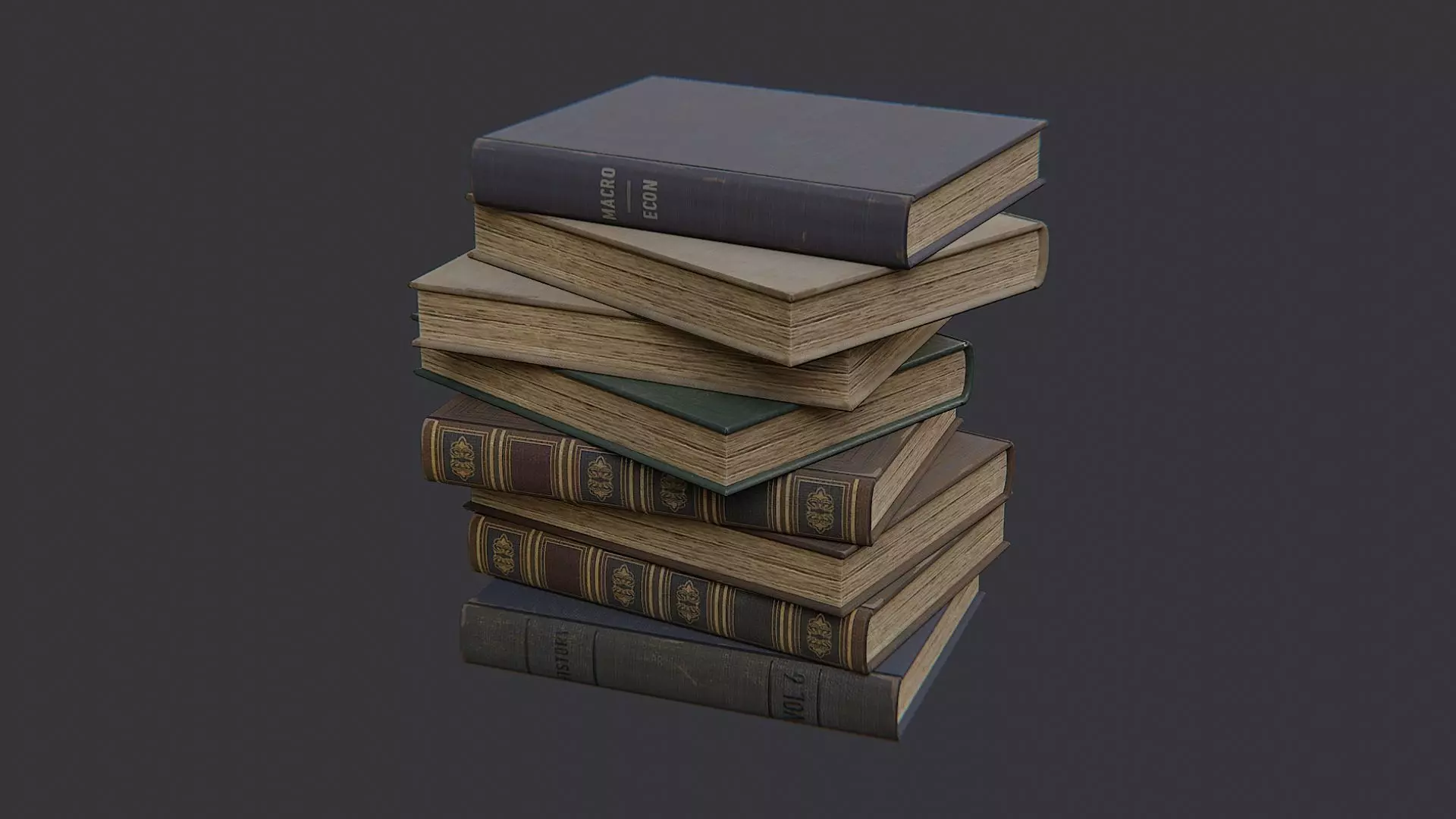 Vintage book stack decor Low-poly 3D model_1
