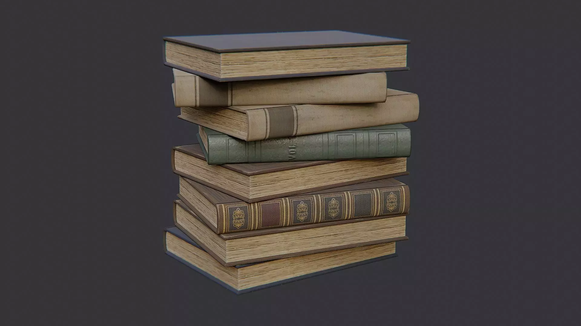 Vintage book stack decor Low-poly 3D model_2