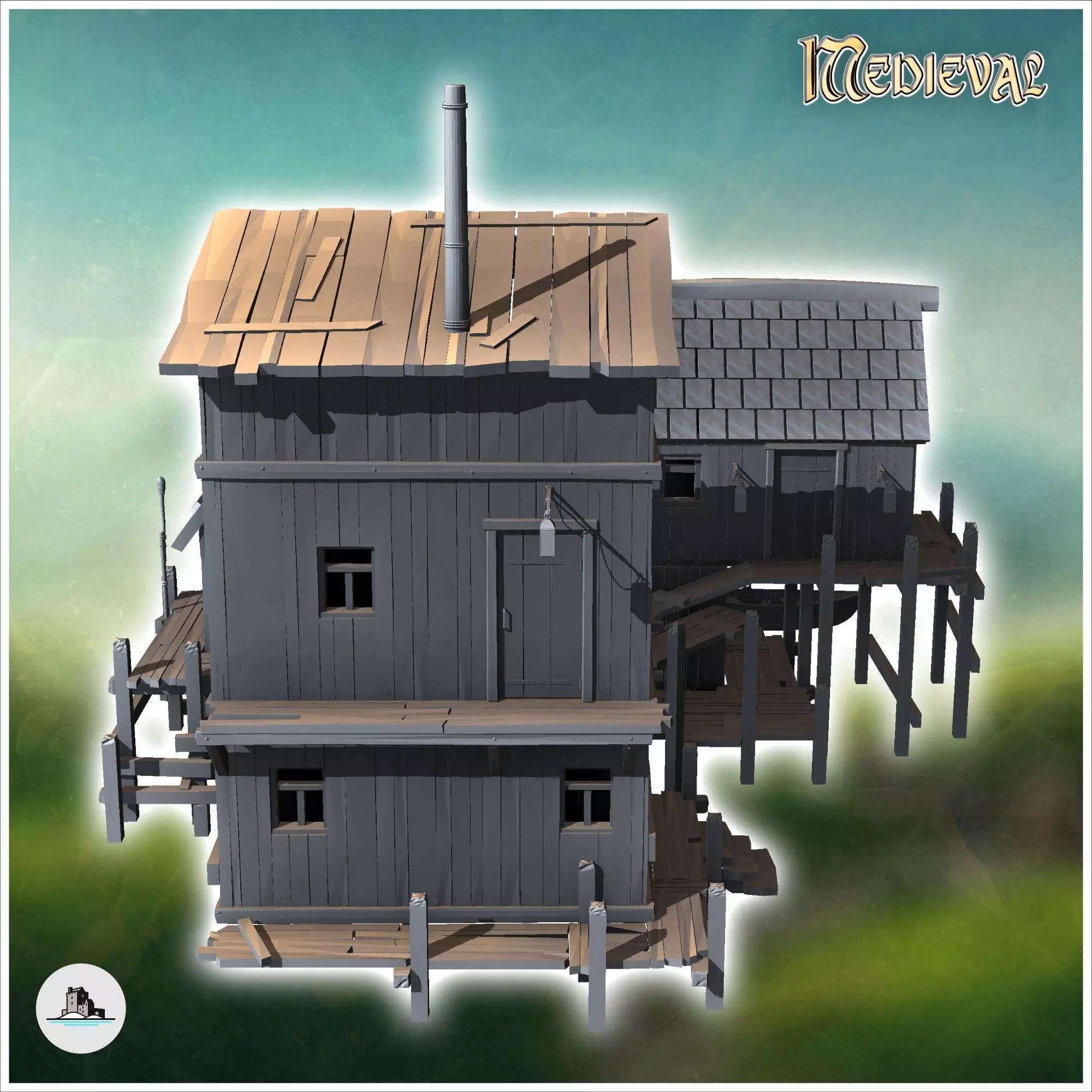 Medieval port village with boat ramp and houses 1 - Medieval Got 3D print model_3