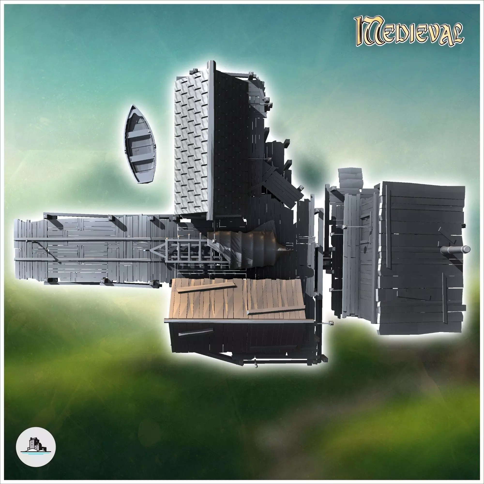 Medieval port village with boat ramp and houses 1 - Medieval Got 3D print model_5