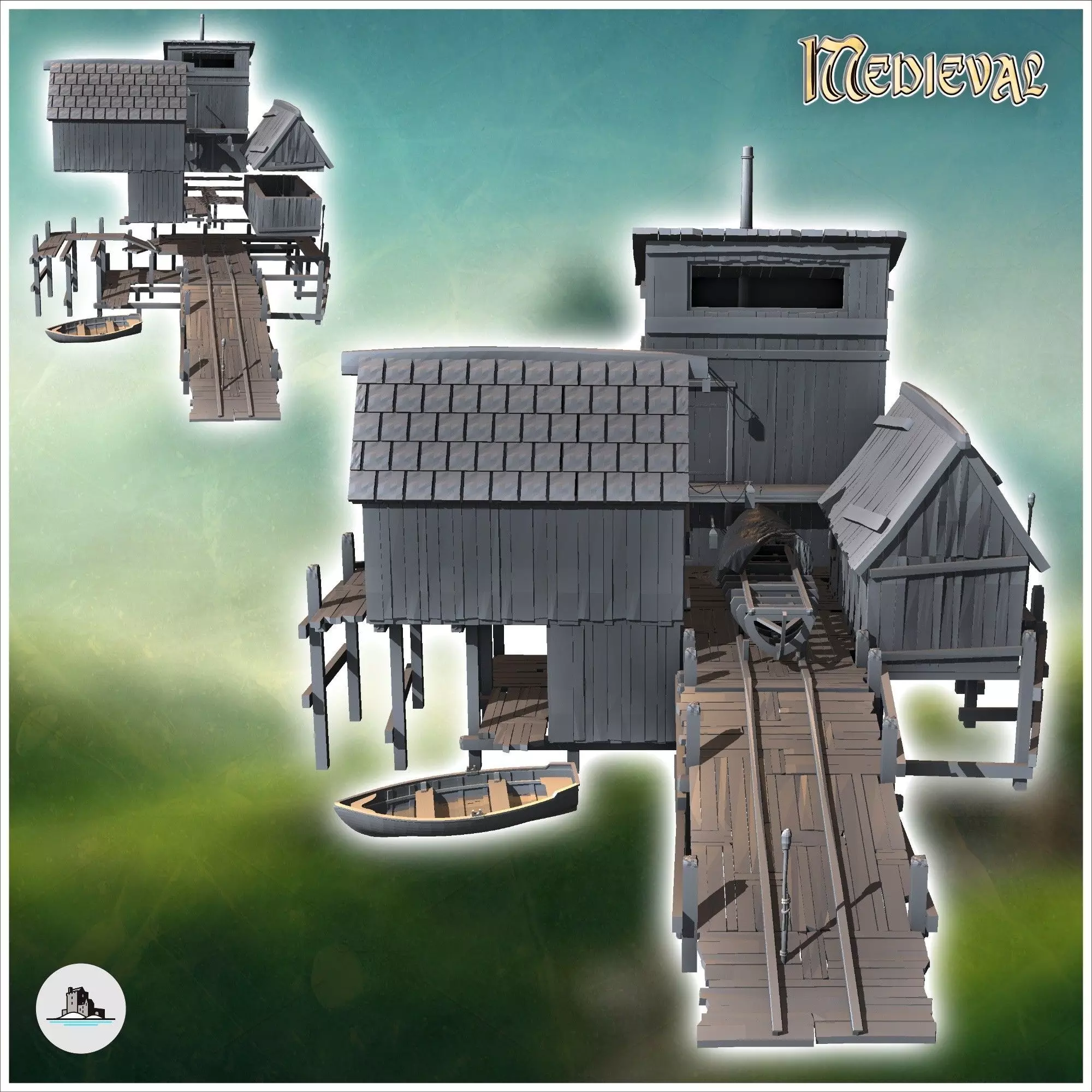 Medieval port village with boat ramp and houses 1 - Medieval Got 3D print model_1