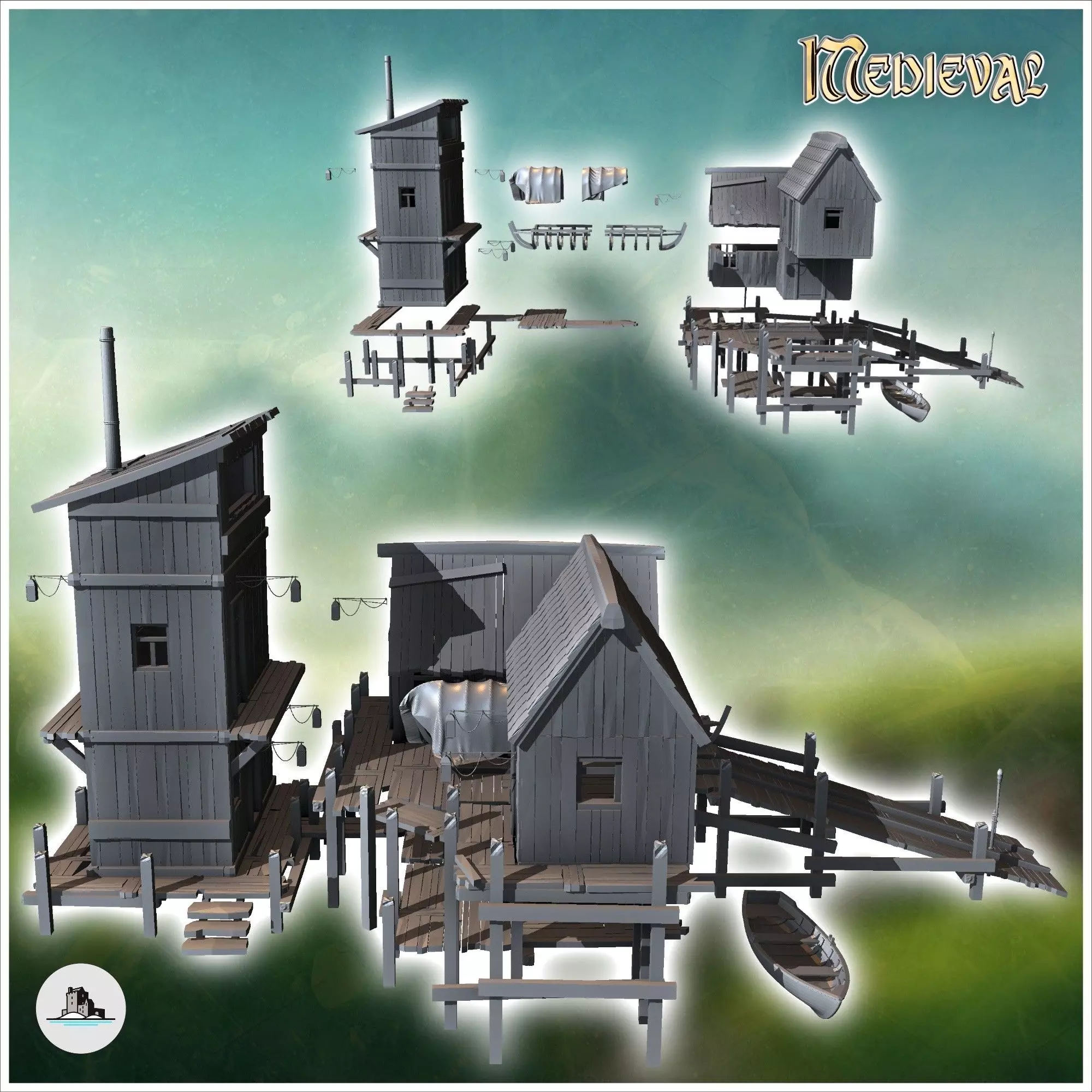 Medieval port village with boat ramp and houses 1 - Medieval Got 3D print model_2