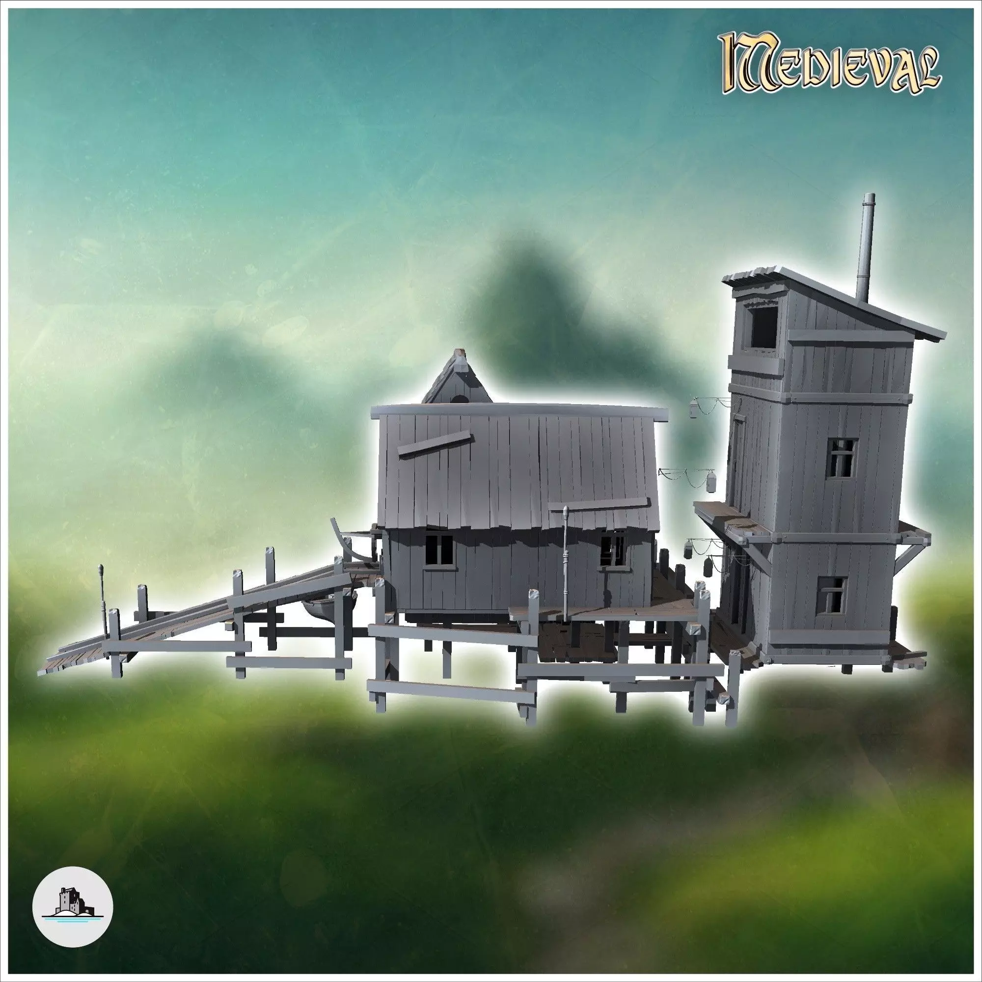 Medieval port village with boat ramp and houses 1 - Medieval Got 3D print model_4