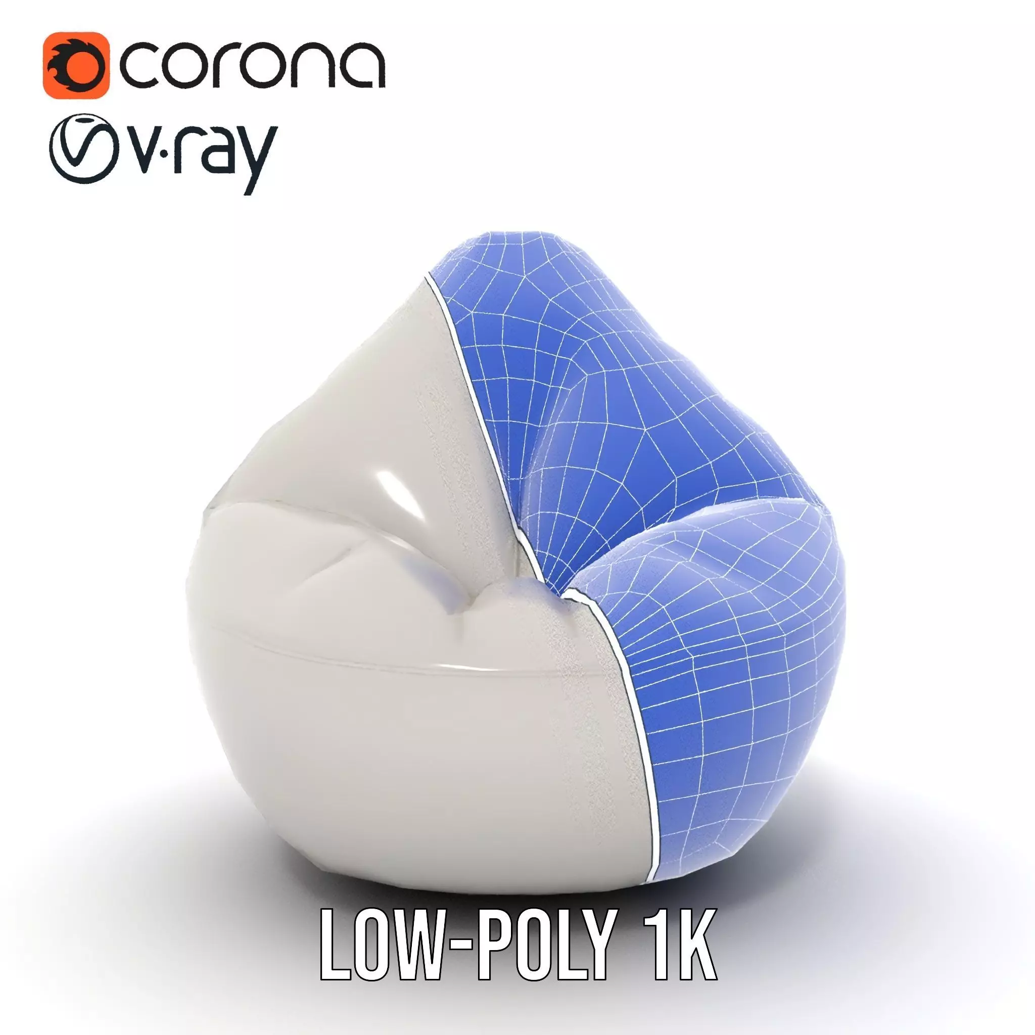 Plush White Beanbag model pack Low-poly 3D model_26