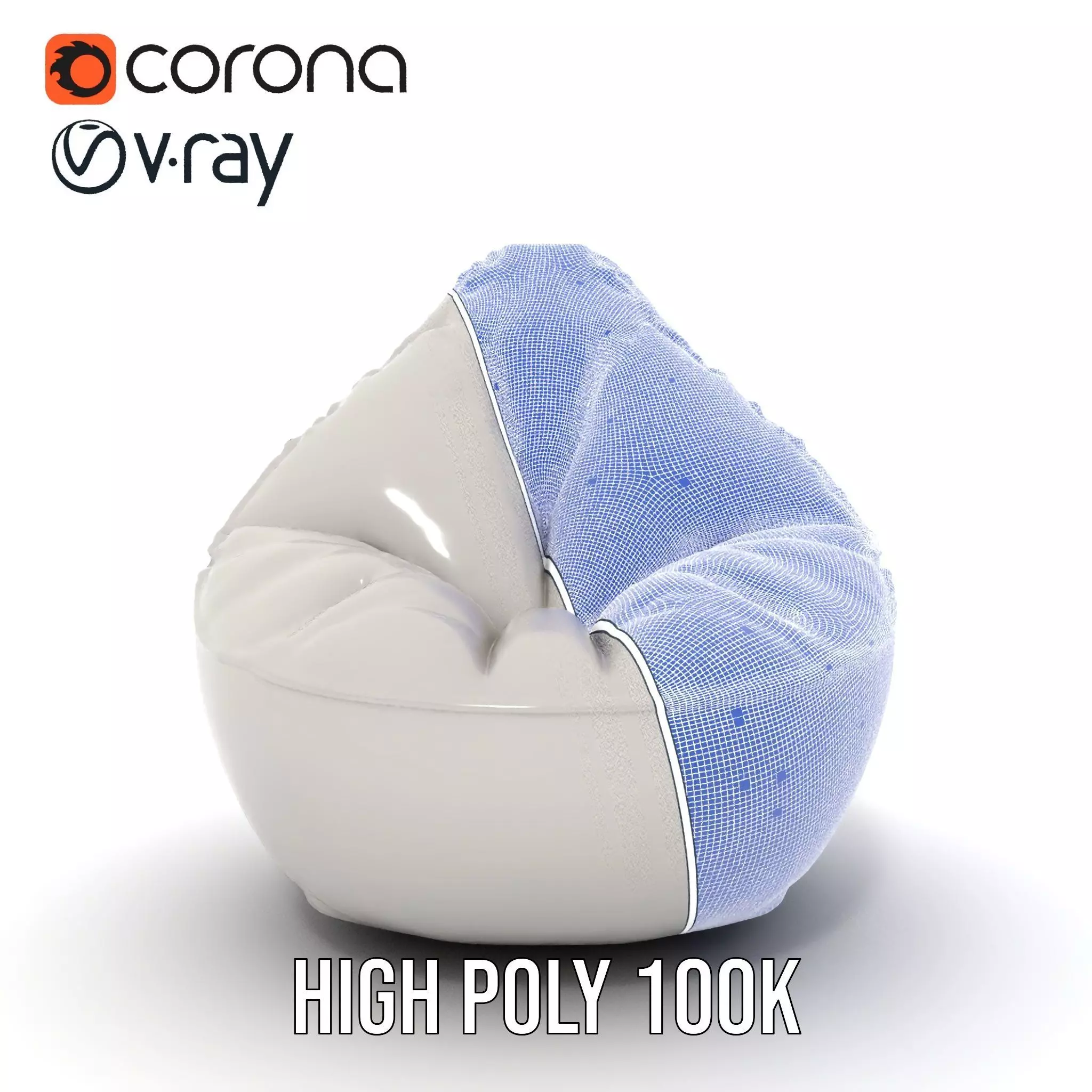 Plush White Beanbag model pack Low-poly 3D model_33