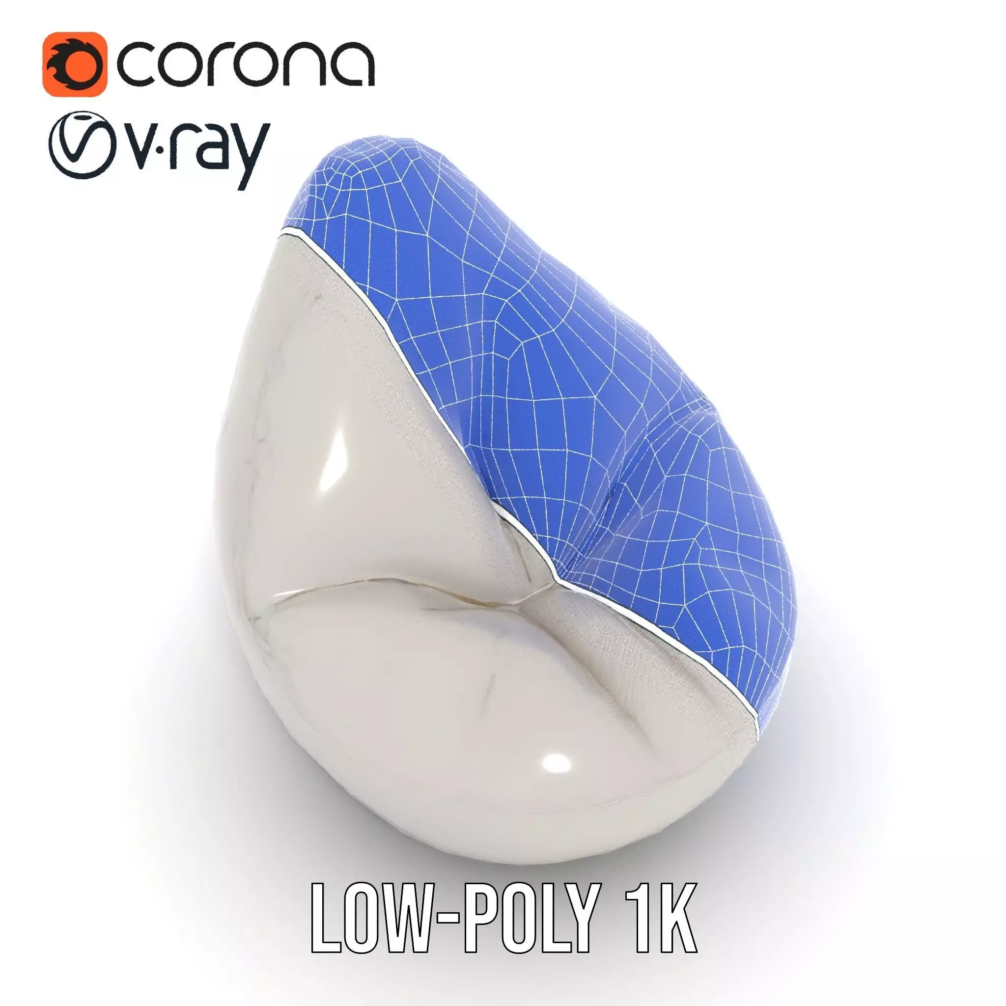 Plush White Beanbag model pack Low-poly 3D model_29