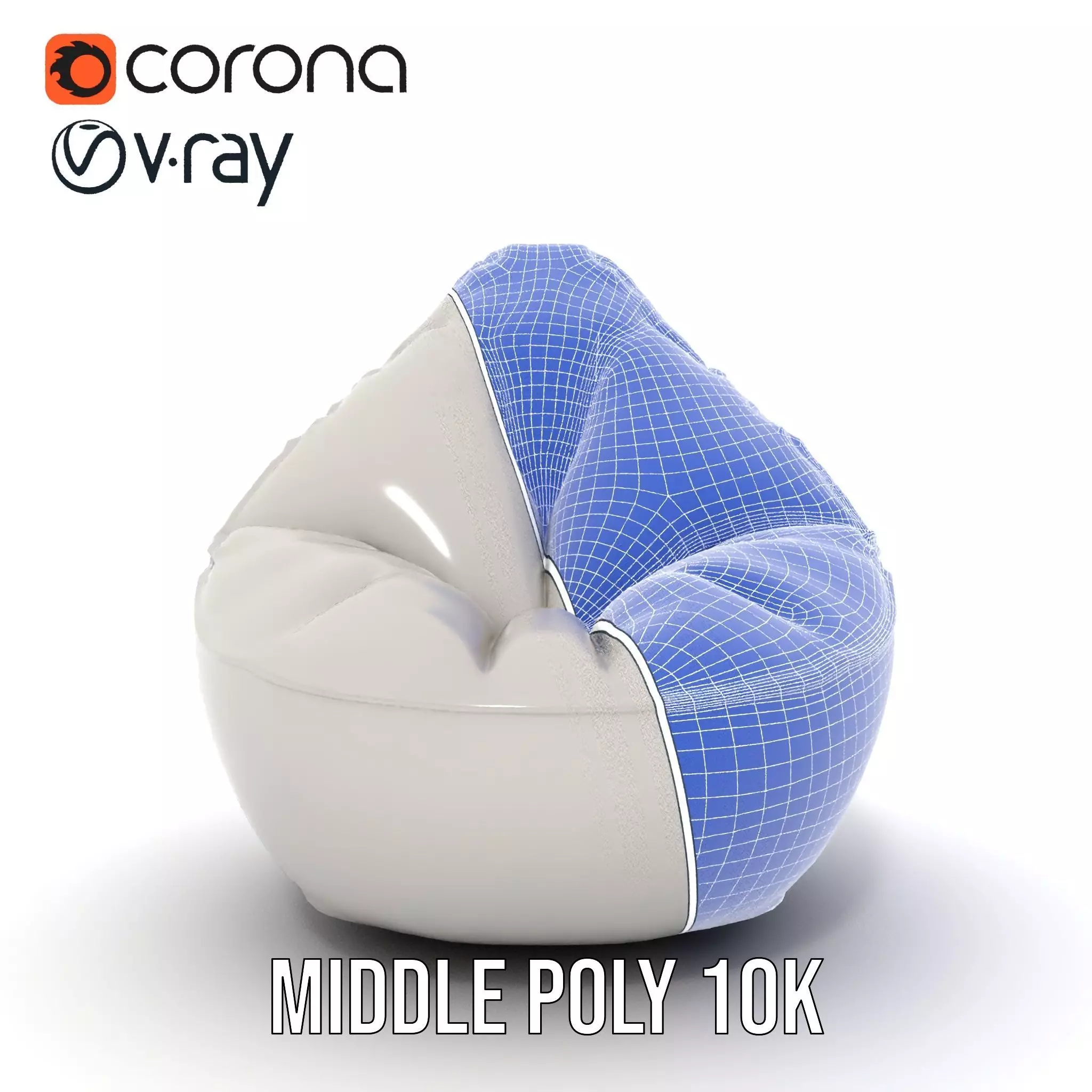 Plush White Beanbag model pack Low-poly 3D model_31