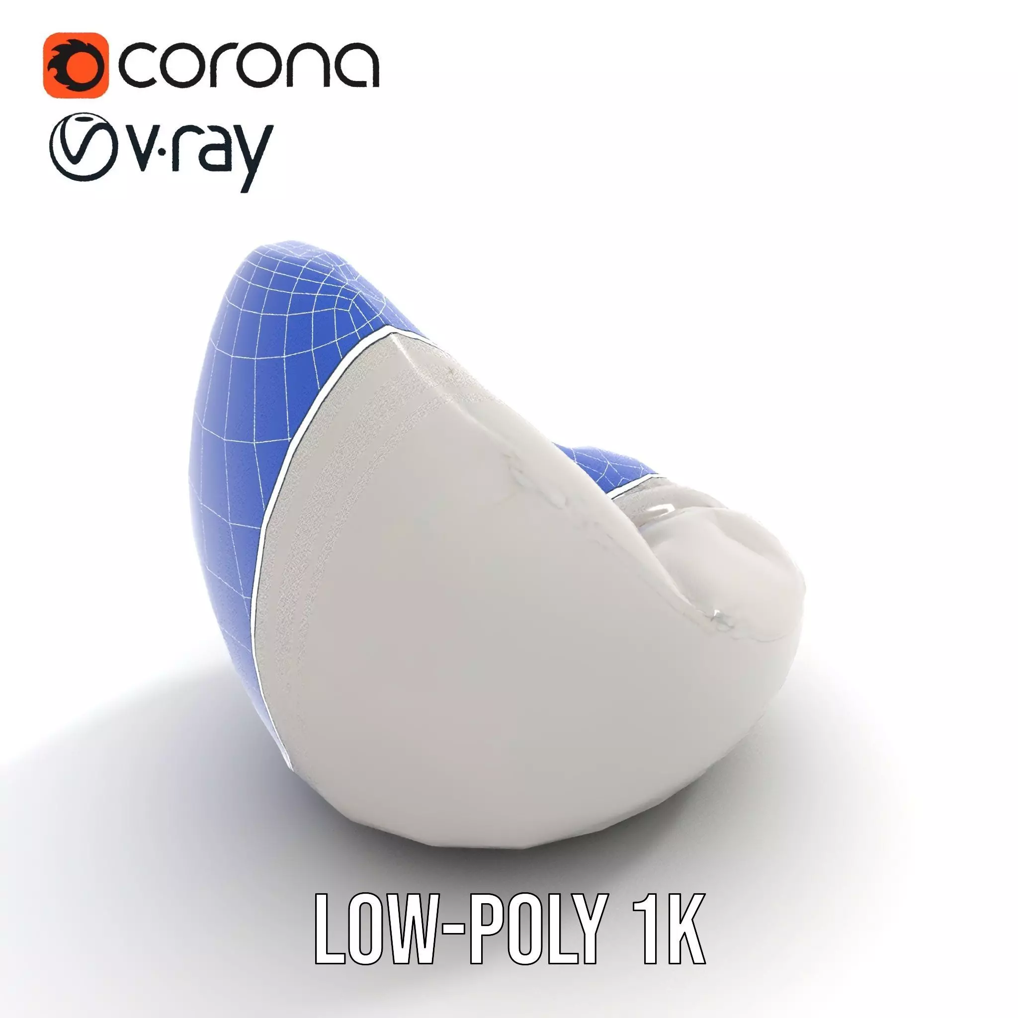 Plush White Beanbag model pack Low-poly 3D model_21