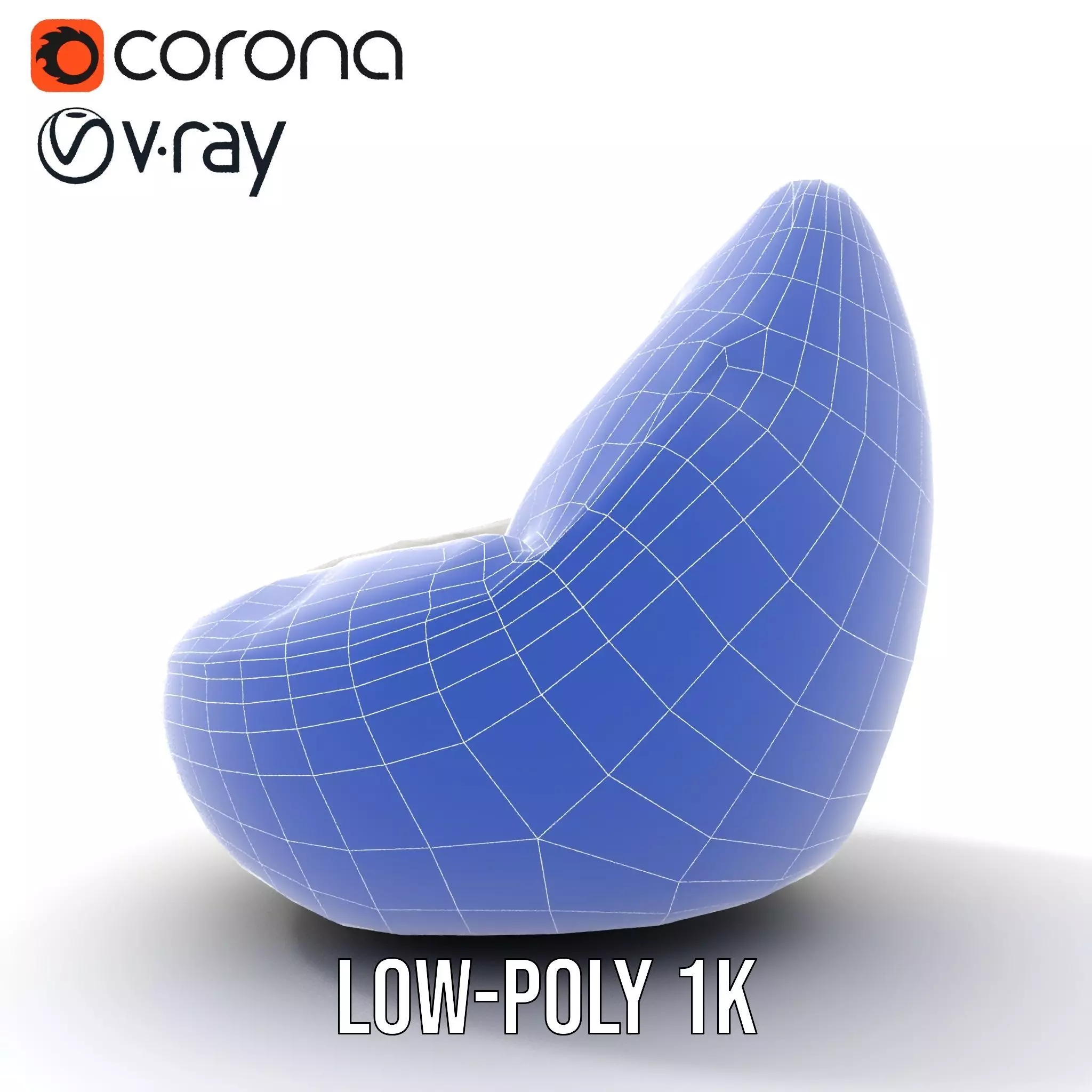 Plush White Beanbag model pack Low-poly 3D model_15