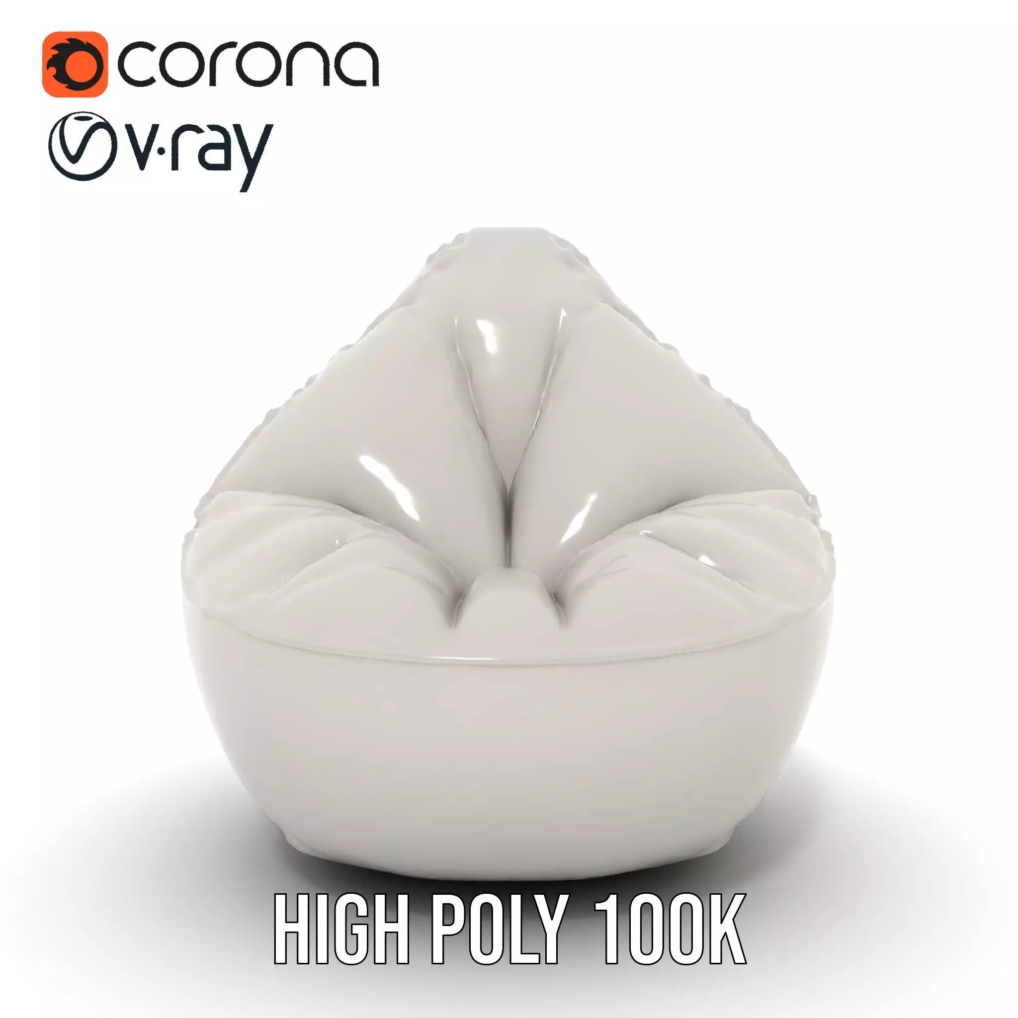 Plush White Beanbag model pack Low-poly 3D model_34