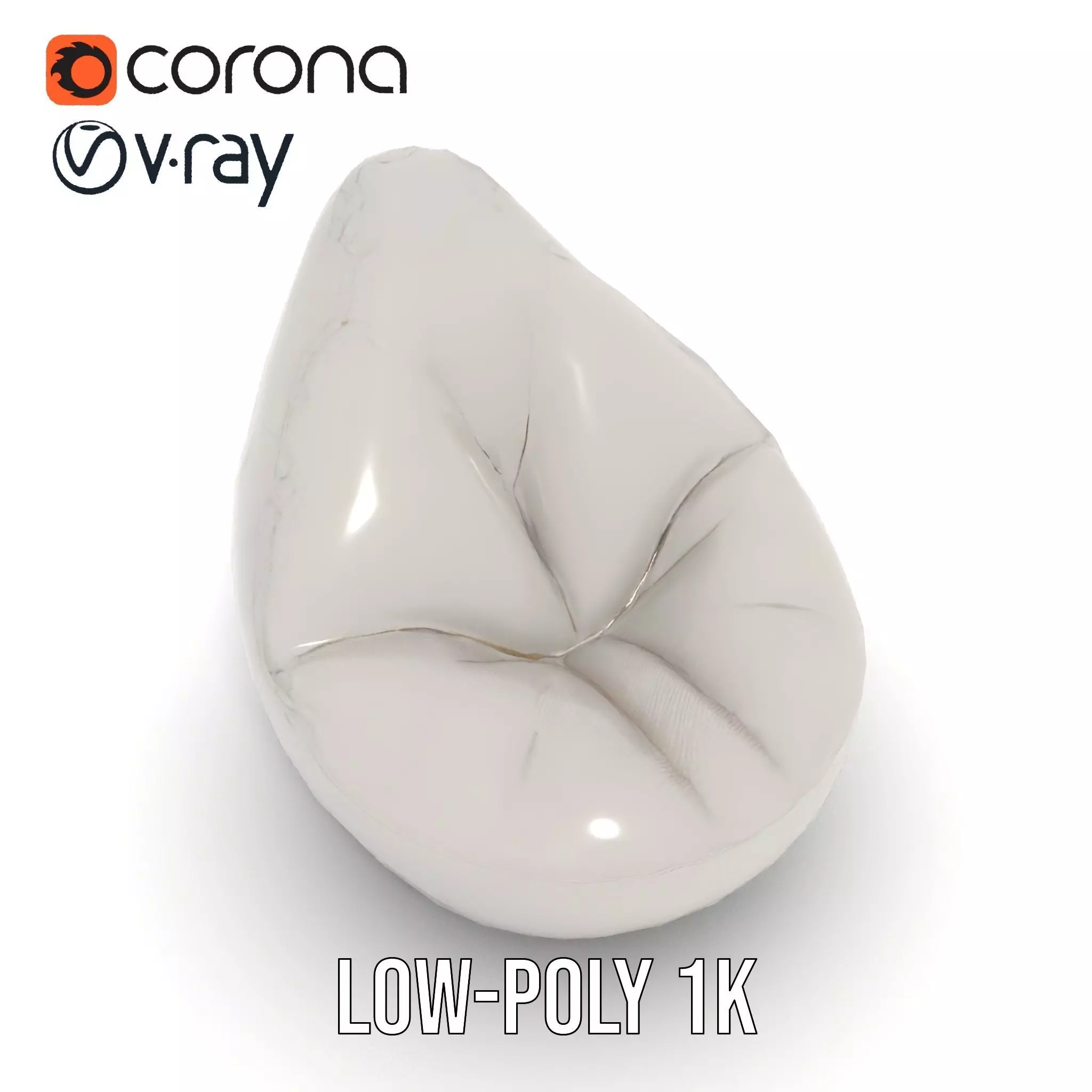 Plush White Beanbag model pack Low-poly 3D model_23