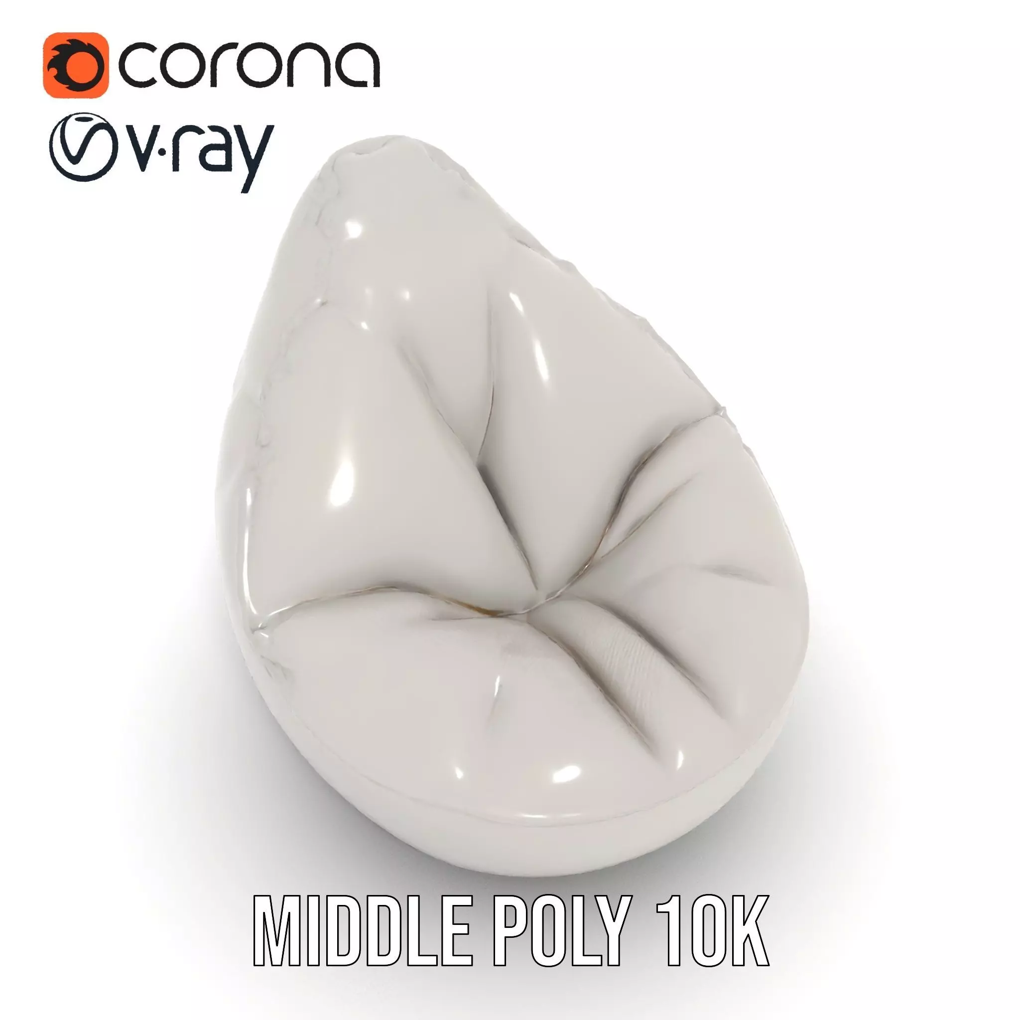 Plush White Beanbag model pack Low-poly 3D model_6