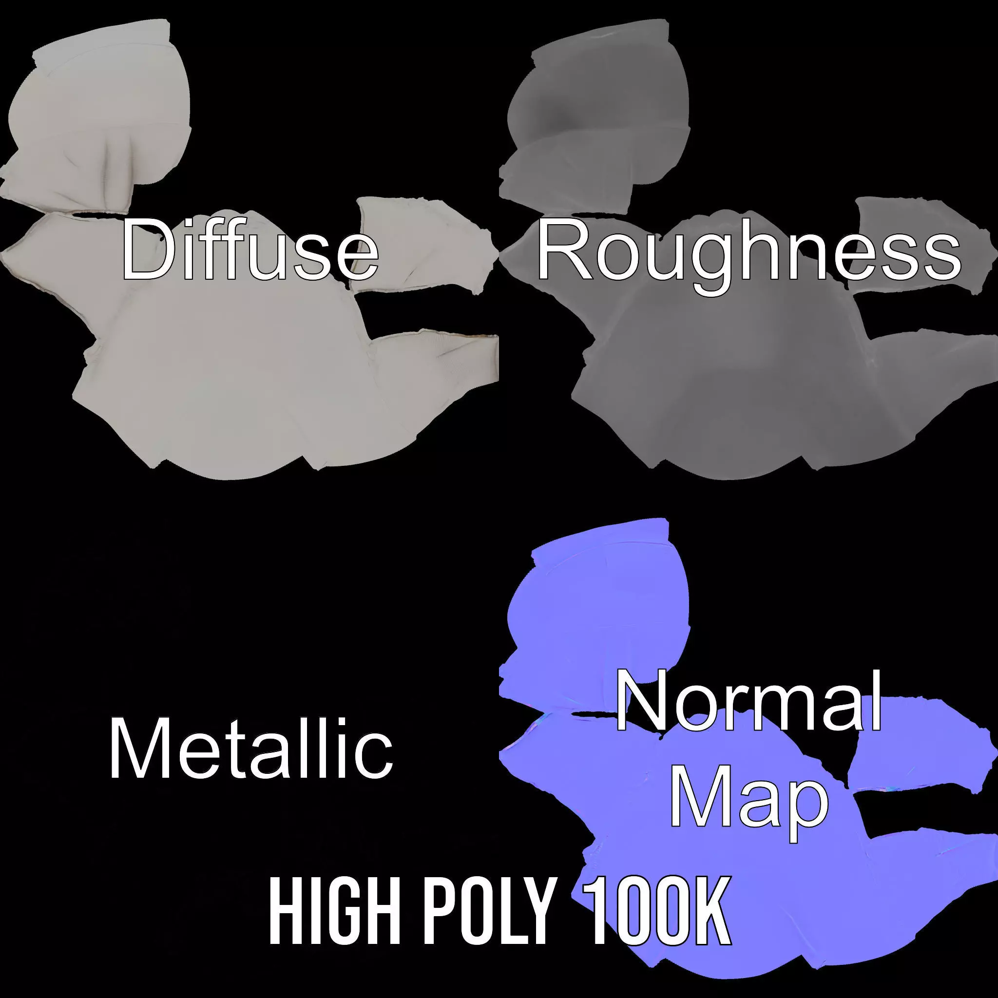 Plush White Beanbag model pack Low-poly 3D model_4