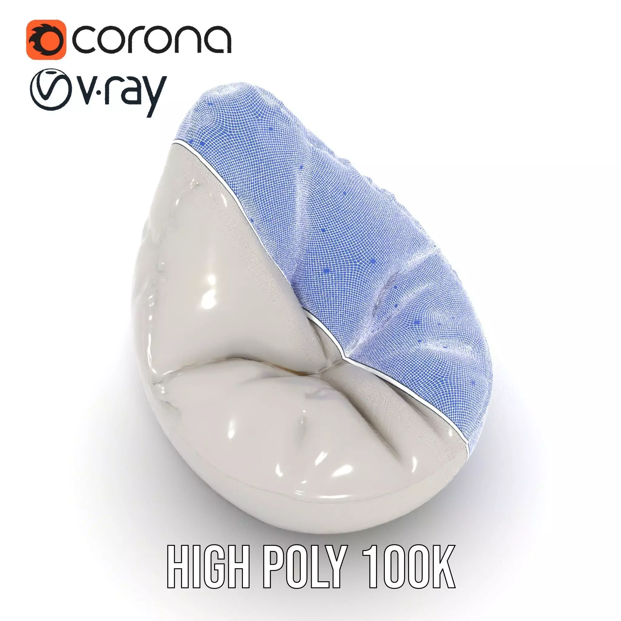 Plush White Beanbag model pack Low-poly 3D model_27