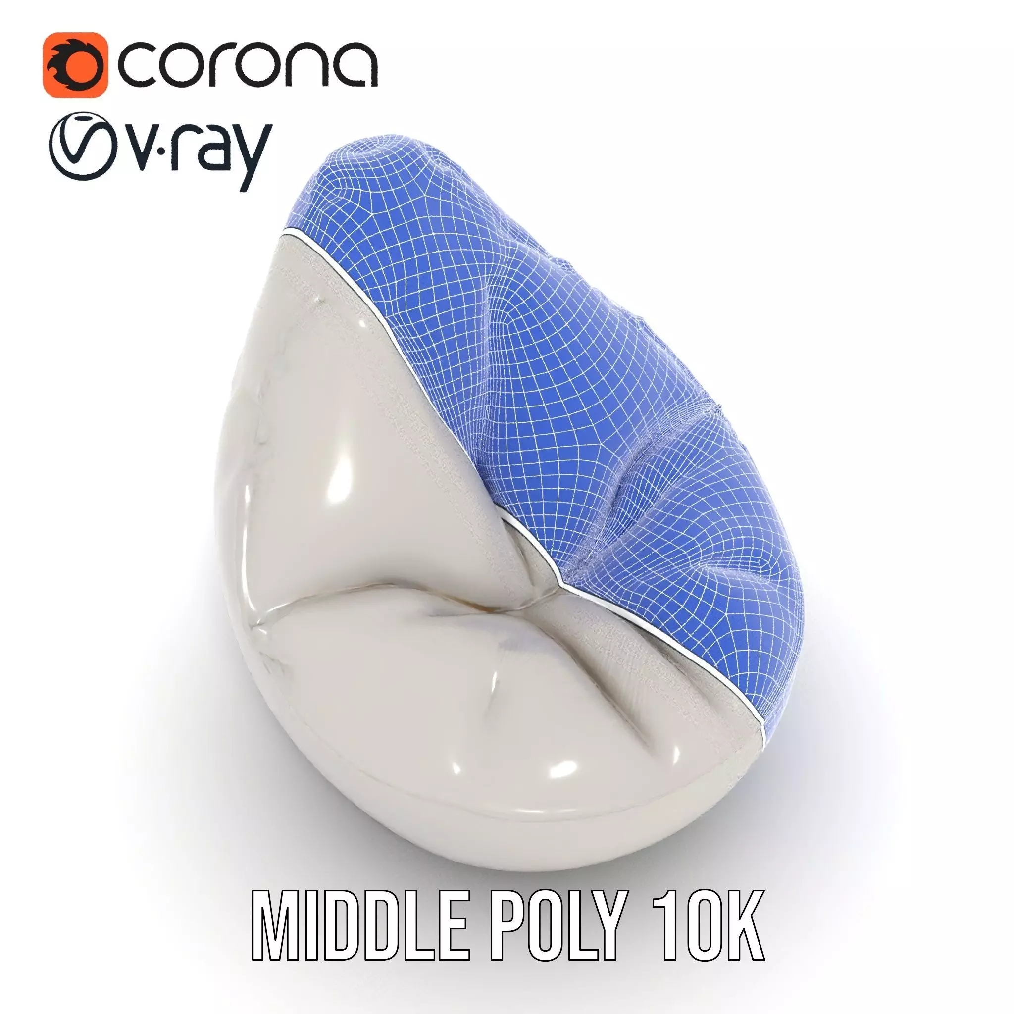 Plush White Beanbag model pack Low-poly 3D model_12