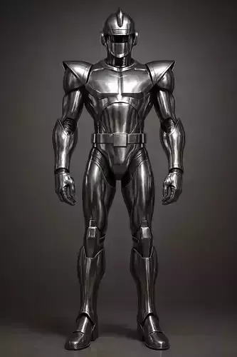 Silver Battle Suit 3D Model Robot Metallic Armor Sci-Fi Design