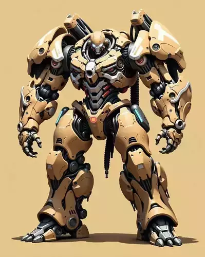 Yellow Mech Robot 3D Model Black Armor Sci-Fi Design Low-poly 3D model