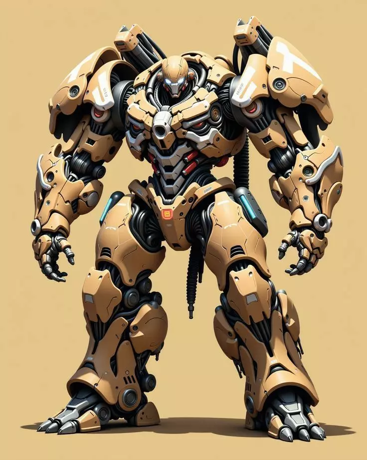 Yellow Mech Robot 3D Model Black Armor Sci-Fi Design Low-poly 3D model_0