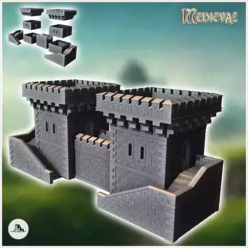 Stone fortress with double towers and access stairs 9 - Medieval