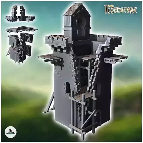 Ruined bell tower with bell and reconstruction scaffolding 10 - 