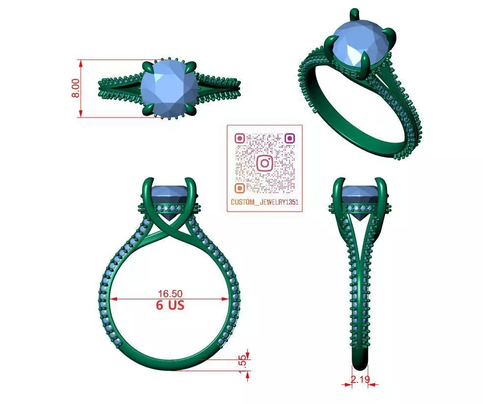 Round Engagement Ring 3D print model_10