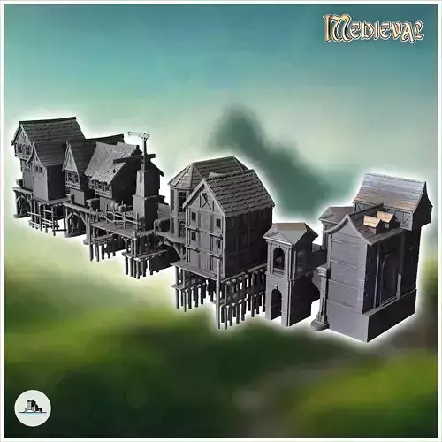 Medieval bridge set with houses statues cranes on stilts 12 - Me 3D print model Medieval bridge set with houses statues cranes on stilts 12 - Me 3D print model