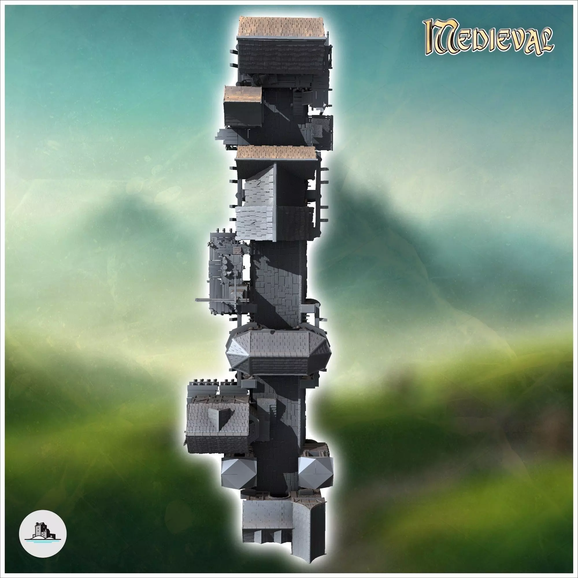 Medieval bridge set with houses statues cranes on stilts 12 - Me 3D print model_4