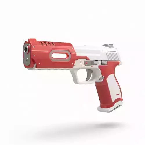 Futuristic Medical Pistol 3D Model White and Red Sidearm