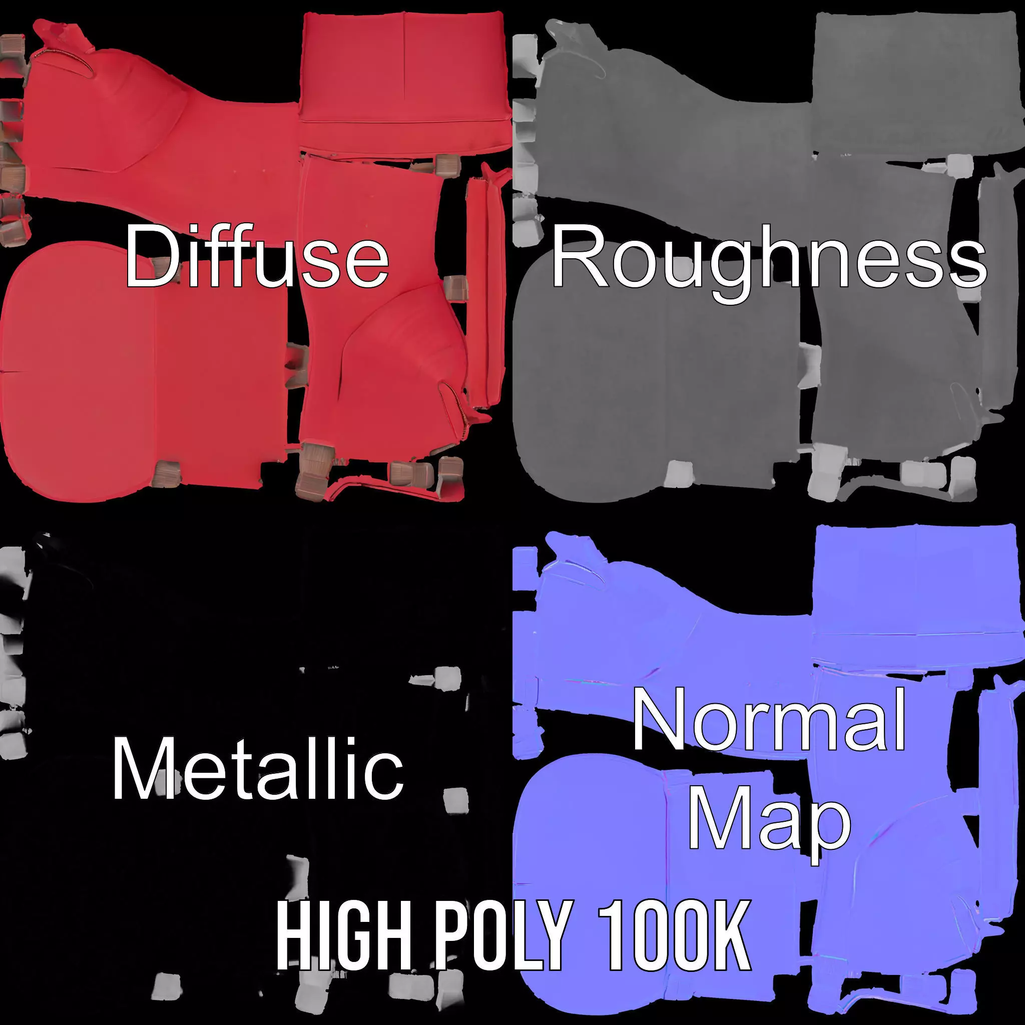 Red Velvet Sofa model pack Low-poly 3D model_4