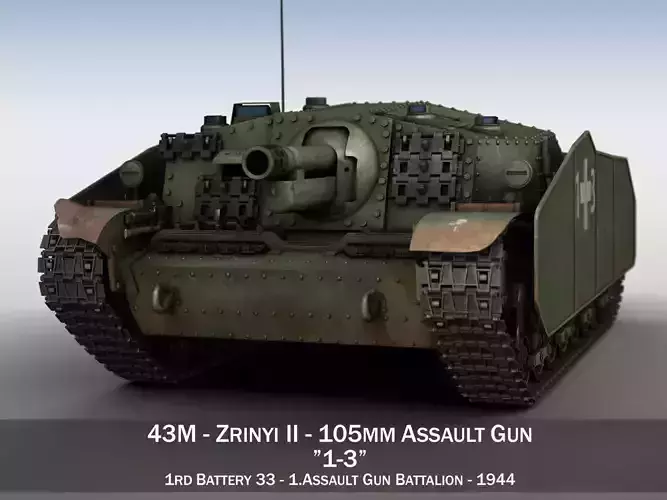 43M Zrinyi II - Hungarian Assault Gun - 1rd Battery 13 3D model 43M Zrinyi II - Hungarian Assault Gun - 1rd Battery 13 3D model