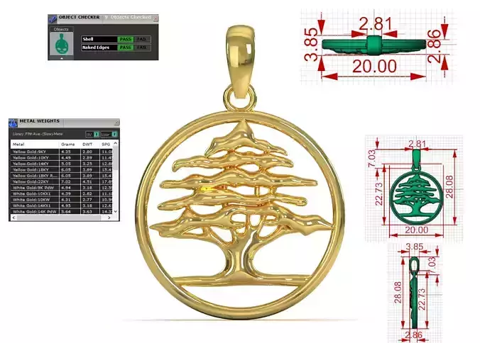 Circle Cedar Tree of Life STL 3DM 3D gold Pendant model gp0040