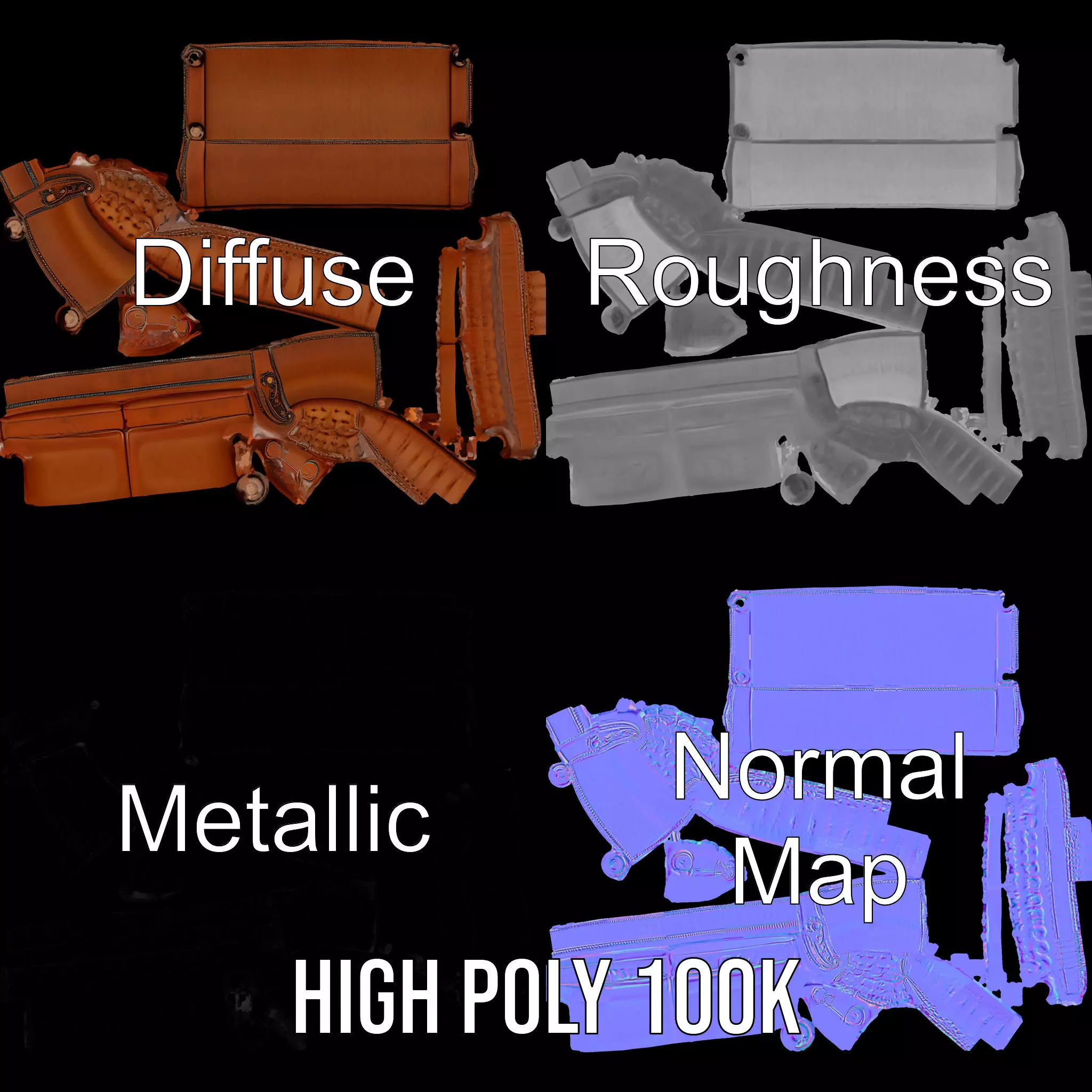 Classic Chesterfield Leather Sofa model pack Low-poly 3D model_4