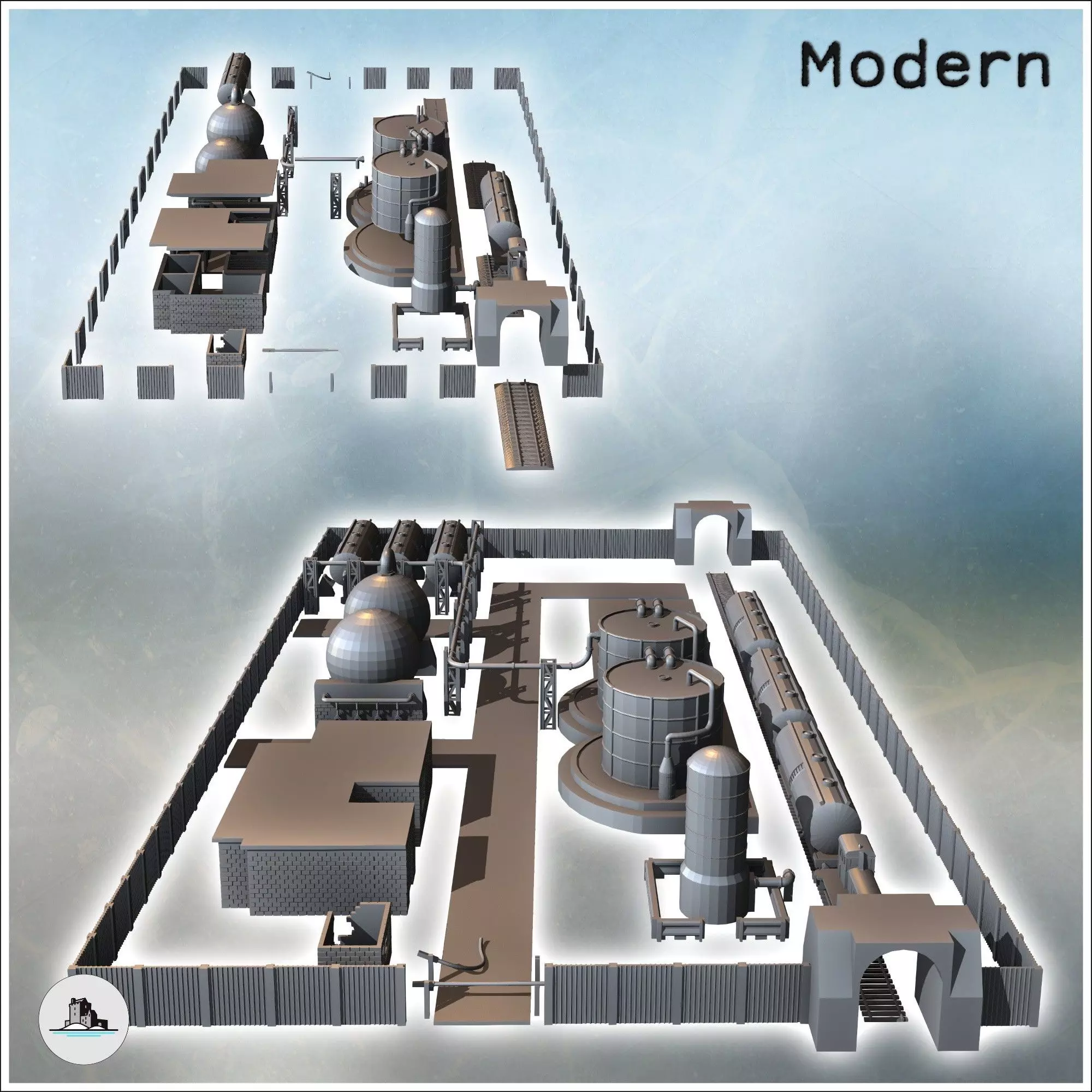 Industrial Zone Set with Railway Tracks Railway Trains Industria 3D print model_2