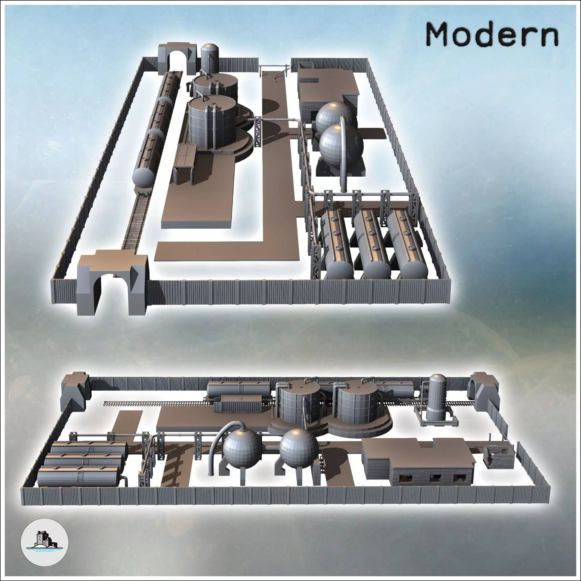 Industrial Zone Set with Railway Tracks Railway Trains Industria 3D print model_3